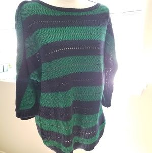Navy/green stripe boatneck Dolman sweater sz XL